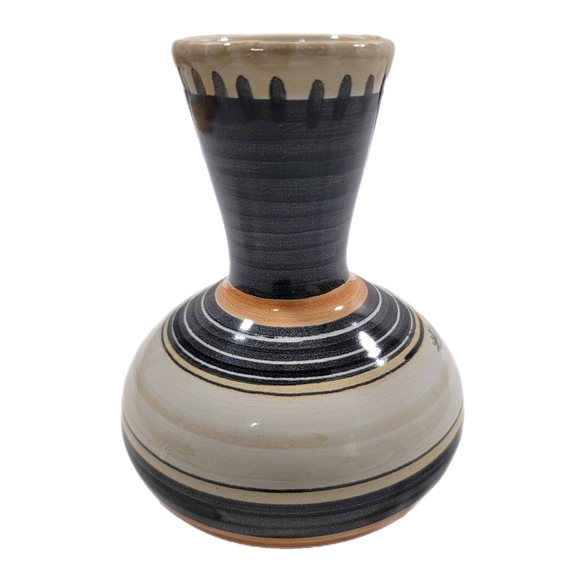 Tonala Mexican Art Pottery Vase Hand Painted Floral Blue Neutral 4.5 " Tall Sign - Picture 2 of 10